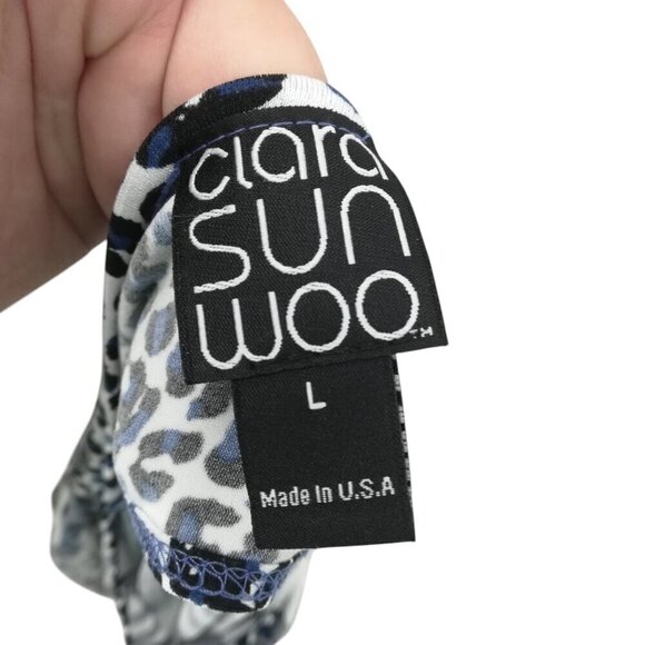 Clara Sun Woo Bouncy Knit Dolman Sleeve Lightweight Shirt Size L Animal Print - Picture 6 of 13